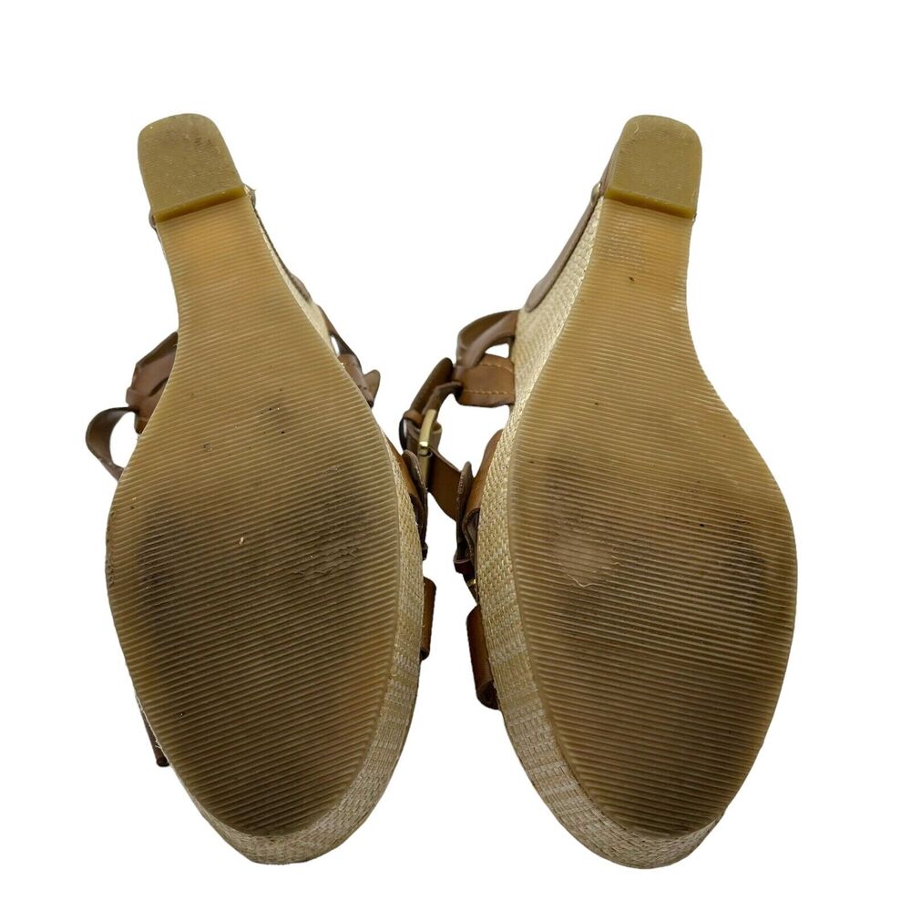 Audrey Brooke Sandals Wedge Heel Abhollie Vegan Luggage Look Straw Covered 8M - Picture 9 of 16